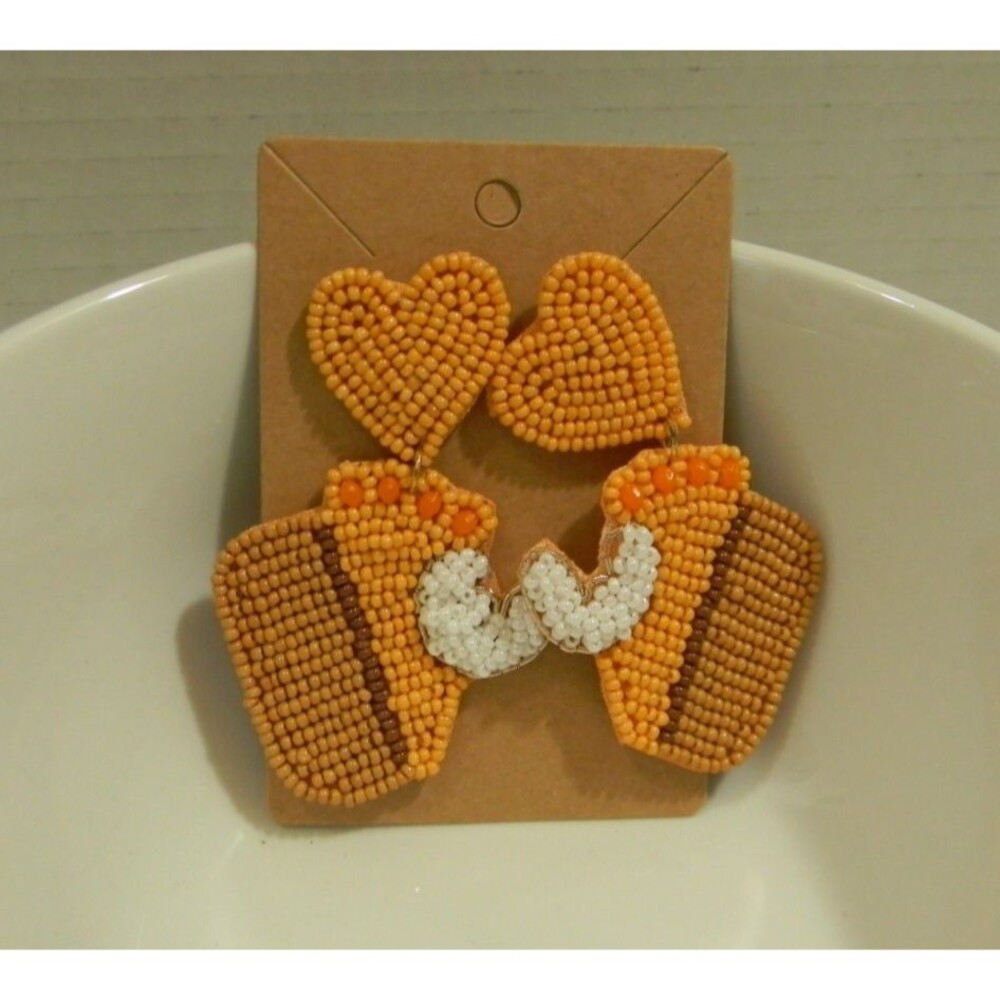 Pumpkin Pie Statement Beaded Earrings Thanksgiving Fall NEW FUN!